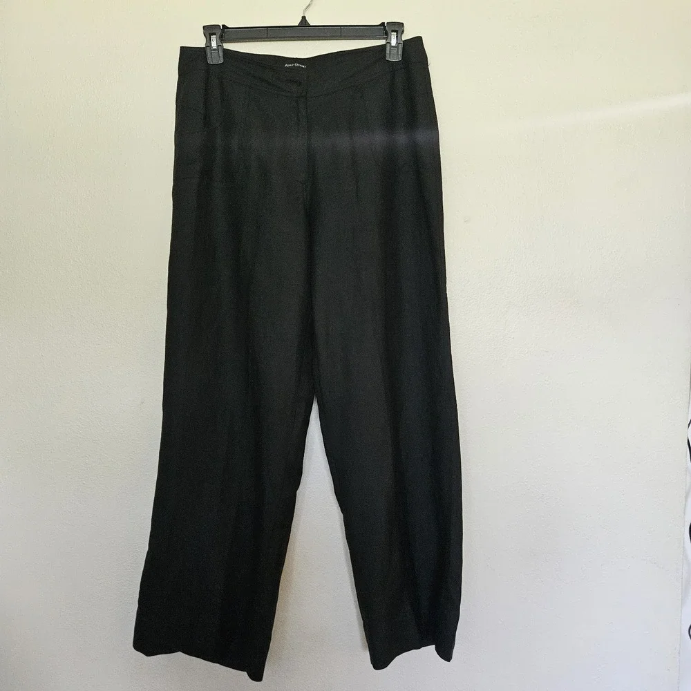 Ashley Stewart Women's 14W Black Linen Blend Wide Leg Trousers Career- AS IS